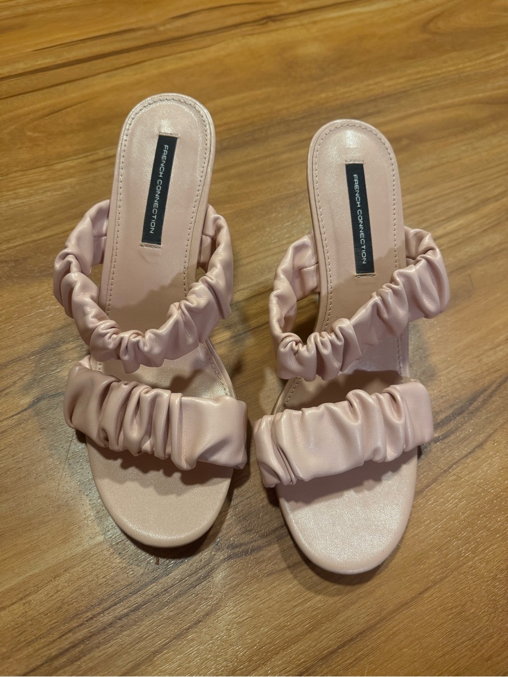 French Connection Blush Ruched Double-Strap Slide Mules